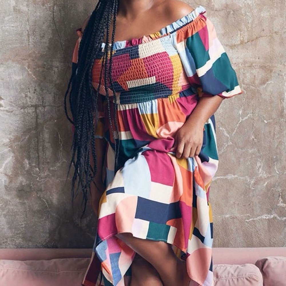 ELOQUII off-the-shoulder smocked bodice dress - US 24